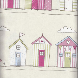 Beach Huts Pink Fabric Fryetts